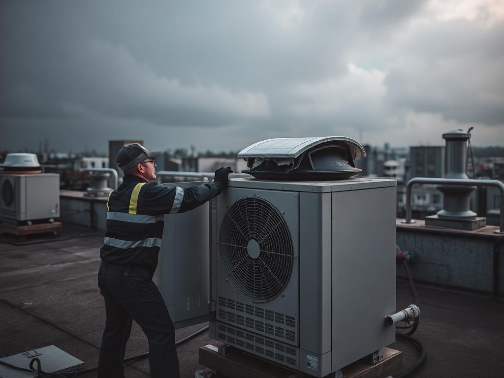 Technician servicing a commercial air conditioning unit